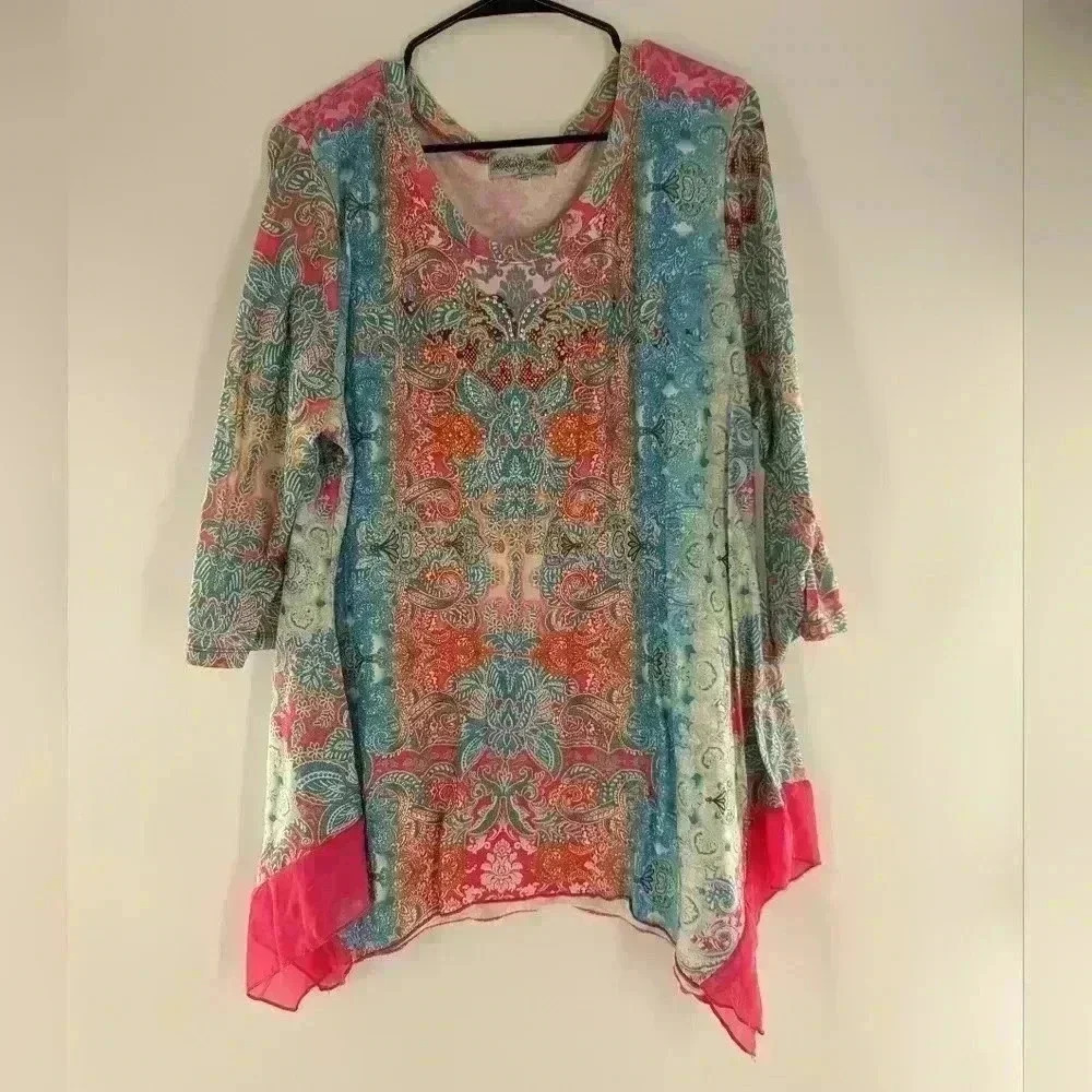 Closet Full Size XXL Blouse Shirt Top Embellished Sharkbite hem